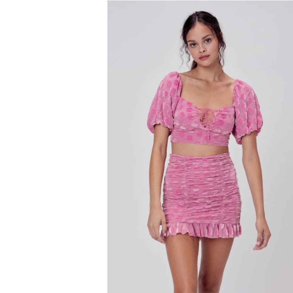 For Love & Lemons Lusk Velvet Pink Mini Skirt - Small
